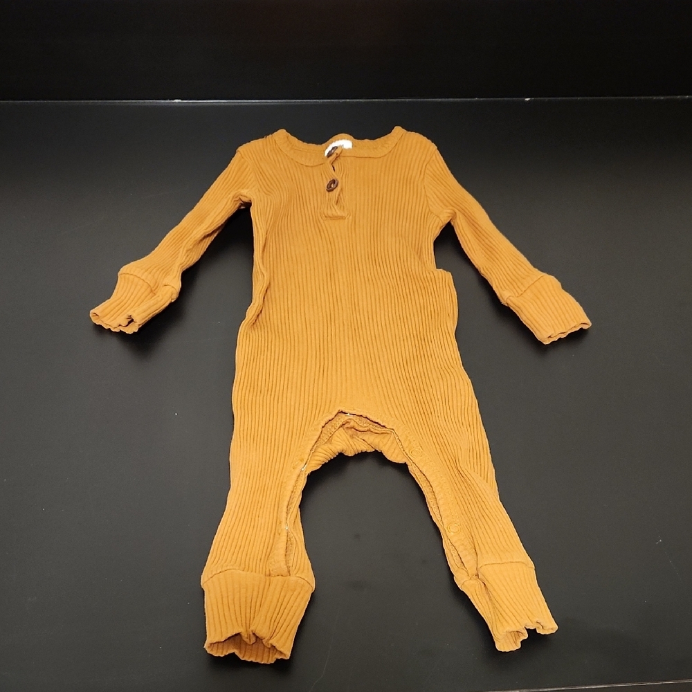 Kids Ribbed One-Piece Romper - Mustard